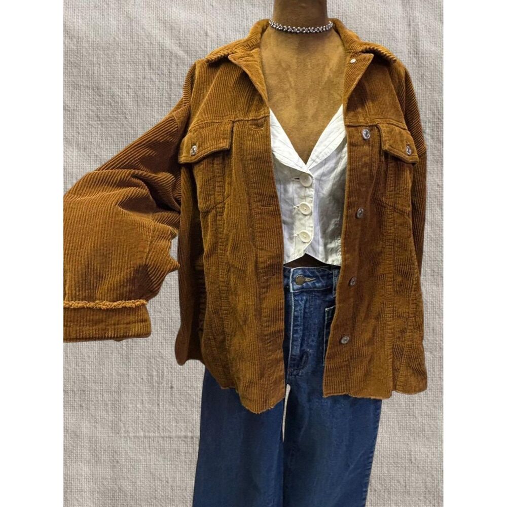 Corduroy Festival Western Outdoors Hiking Camping Cotton Lined Oversized Shacket
